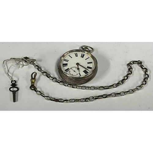 95 - A Victorian silver openface pocket watch, white enamel dial, bold Roman numerals, subsidiary seconds... 