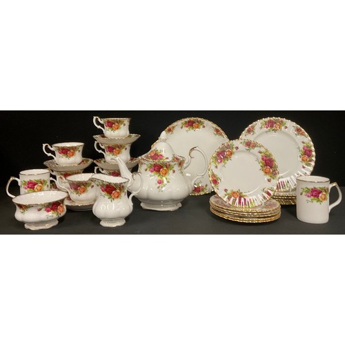 147 - A Royal Albert Old Country Rose pattern tea set, for six inc teapot, milk jug, sugar bowl etc