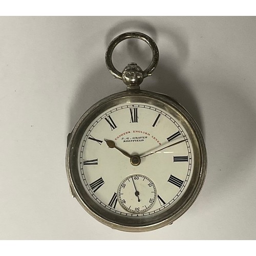 85 - A Victorian silver J G Graves Express English lever open face pocket watch, white enamel dial, bold ... 