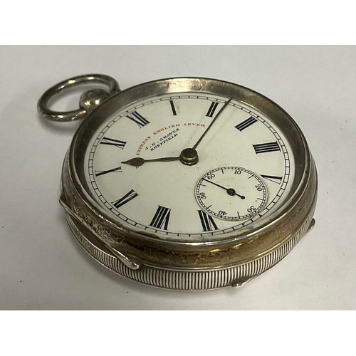 85 - A Victorian silver J G Graves Express English lever open face pocket watch, white enamel dial, bold ... 