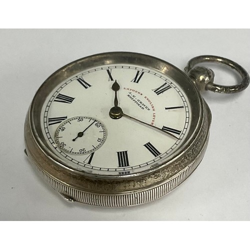 85 - A Victorian silver J G Graves Express English lever open face pocket watch, white enamel dial, bold ... 