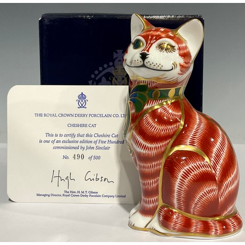 303 - A Royal Crown Derby paperweight, Cheshire Cat, limited edition 490/500, commissioned by John Sinclai... 