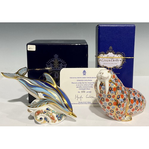 310 - A Royal Crown Derby paperweight, Striped Dolphin, gold signature edition of 1,500, commissioned by C... 