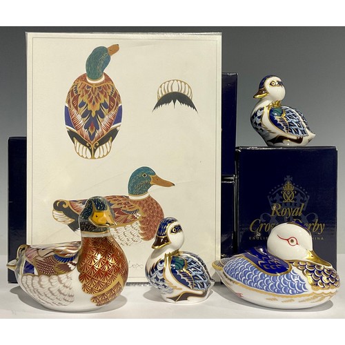 314 - A Royal Crown Derby paperweight, Mallard, gold stopper, artwork, boxed; others, Sitting Duckling [x2... 