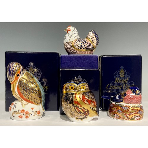 315 - A Royal Crown Derby paperweight, Kingfisher, gold stopper, boxed; others, Bullfinch Nesting, Little ... 