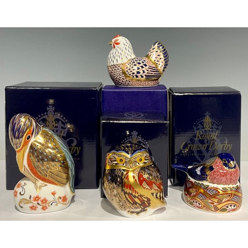 315 - A Royal Crown Derby paperweight, Kingfisher, gold stopper, boxed; others, Bullfinch Nesting, Little ... 