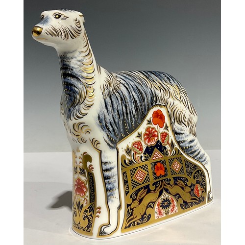 2 - A Royal Crown Derby paperweight, Lurcher, designed by John Ablitt, 17cm high, printed marks in red, ... 