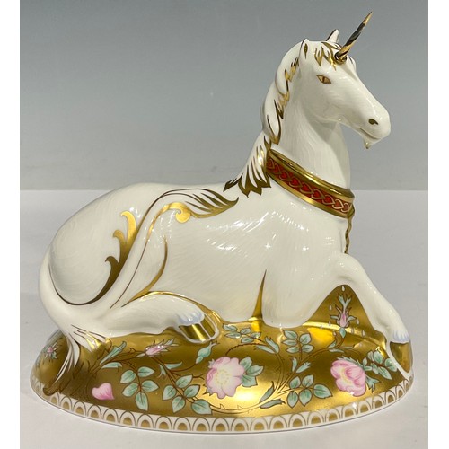 3 - A Royal Crown Derby paperweight, Mythical Unicorn, the second of a pair of Mythical Beasts exclusive... 