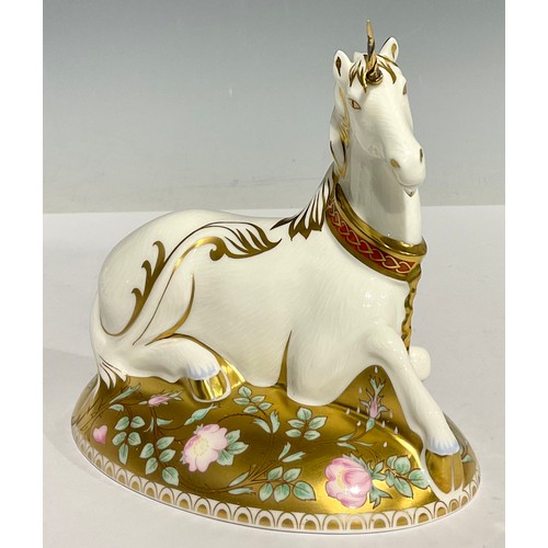 3 - A Royal Crown Derby paperweight, Mythical Unicorn, the second of a pair of Mythical Beasts exclusive... 