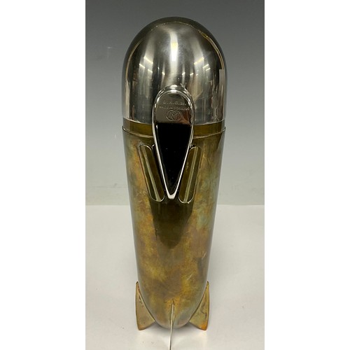 330 - A reproduction silver plated cocktail shaker, modelled as a Zeppelin, 24cm high