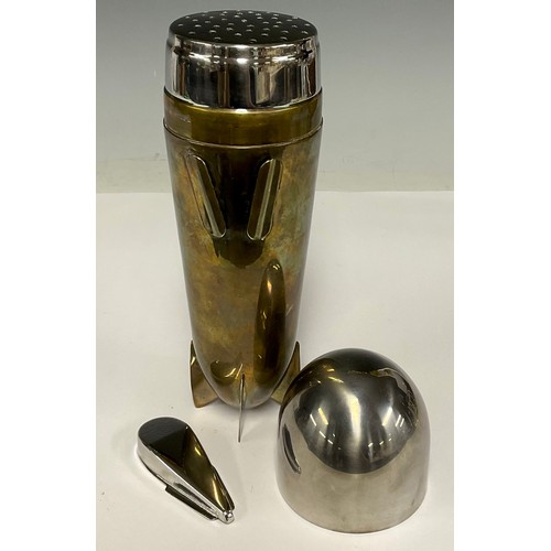 330 - A reproduction silver plated cocktail shaker, modelled as a Zeppelin, 24cm high