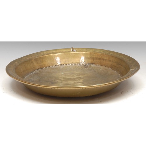 349 - A Dutch brass dairy bowl, chased to verso with the arms of Zeeland and bearing date of 1731, 38cm di... 