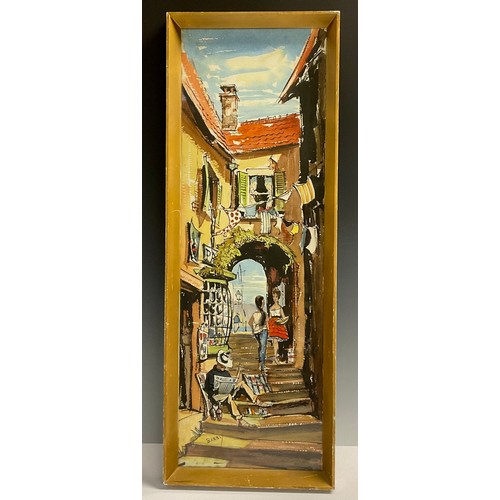 354 - Michael D Barnfather (b. 1934), Mediterranean Street Scene, signed Barny, watercolour, label to vers... 