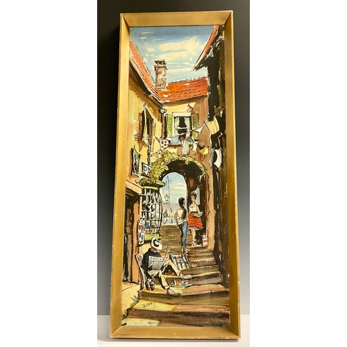 354 - Michael D Barnfather (b. 1934), Mediterranean Street Scene, signed Barny, watercolour, label to vers... 