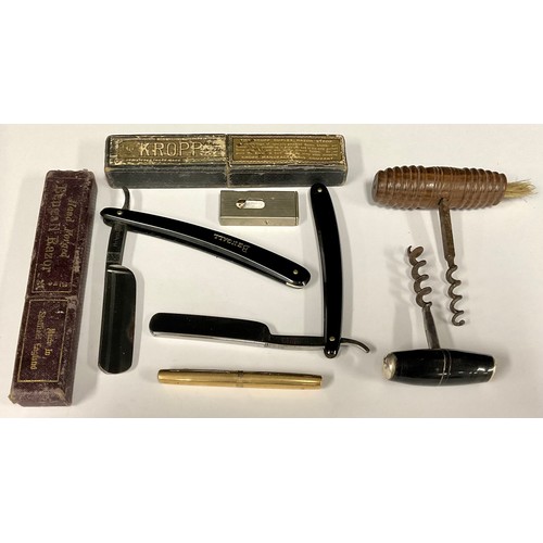 369 - Two razors; two corkscrews; pen penknife; a cigar cutter
