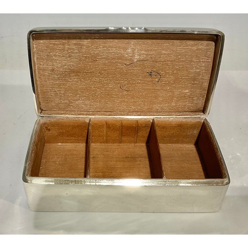 387 - A late Victorian silver three section cigarette box, Birmingham 1896, the lid with Kennedy family co... 