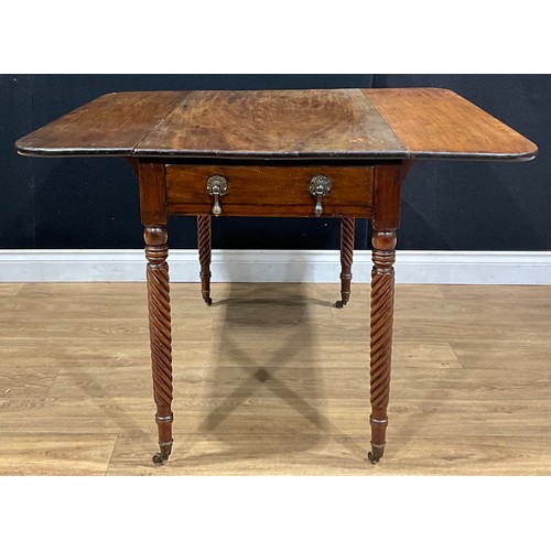 460 - A 19th century post-Regency mahogany Pembroke table, rounded rectangular top with fall leaves above ... 