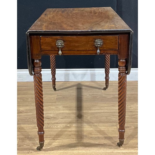 460 - A 19th century post-Regency mahogany Pembroke table, rounded rectangular top with fall leaves above ... 