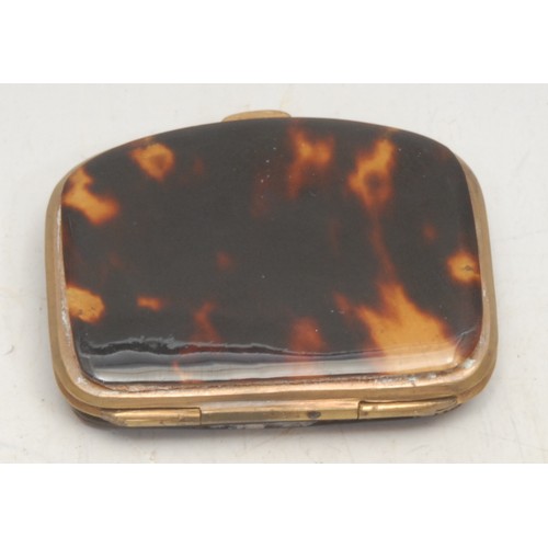 59 - A French Belle Époque tortoiseshell and brass coin purse, the hinged cover picked out in gilt and en... 