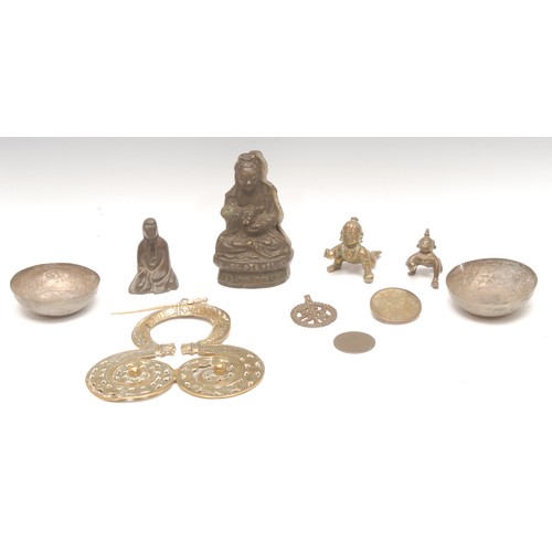 68 - Religious and Traditional Collectables - a pair of 19th century Indian bronzes, as baby monks, the l... 