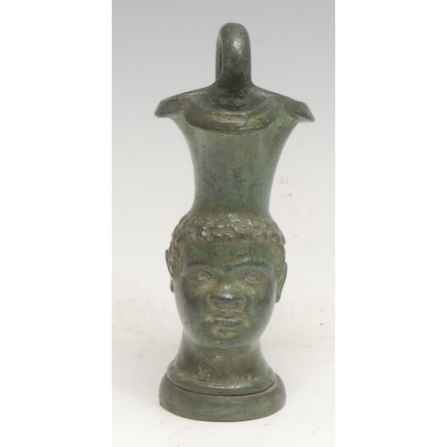 69 - A Grand Tour verdigris patinated cabinet model, of an Ancient Greek oinochoe, cast after the antique... 