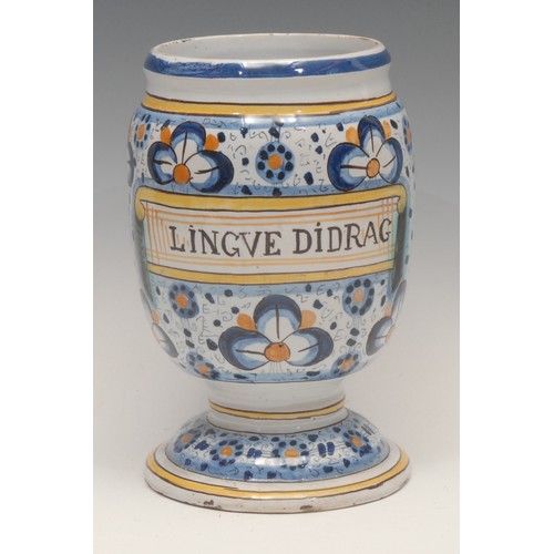 70 - Medical and Pharmaceutical Interest - a  South European maiolica pedestal apothecary drug jar, Lingu... 