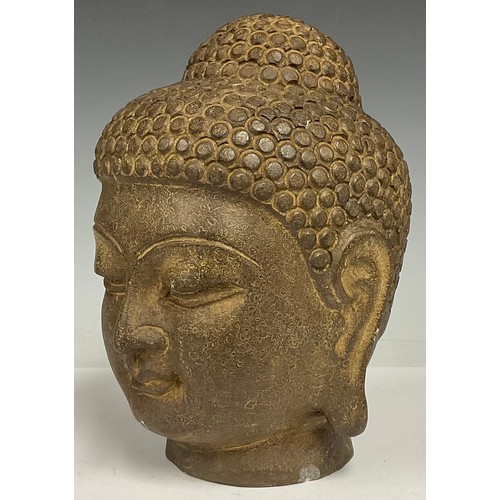 78 - A reproduction Chinese reconstituted stone carved head, of Buddha, 25cm high