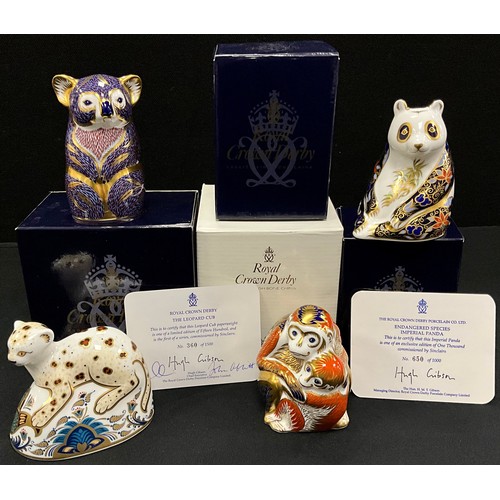 14 - Royal Crown Derby paperweights including; The Leopard Cub, limited edition 360/1500, gold stopper an... 