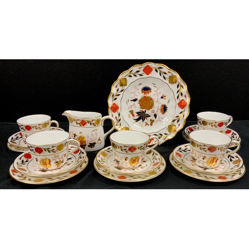 15 - Royal Crown Derby 8687 pattern tea ware including; five tea cups and saucers, side plates, milk jug,... 