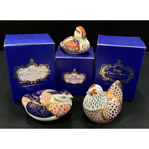 16 - Royal Crown Derby paperweights including; Chicken,Quail, Duckling, all gold stoppers, each boxed, (3... 