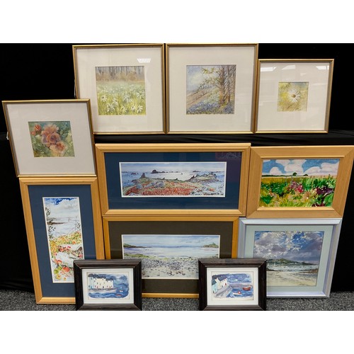 34 - Pictures and Prints - Jean Goodwin, a group of four impressionistic floral watercolours, the largest... 