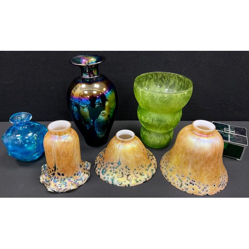 50 - Heron Studio Art glass - two HSB 34 bell shape lamp shades, 14.5cm and 10cm high, both approx 18cm d... 