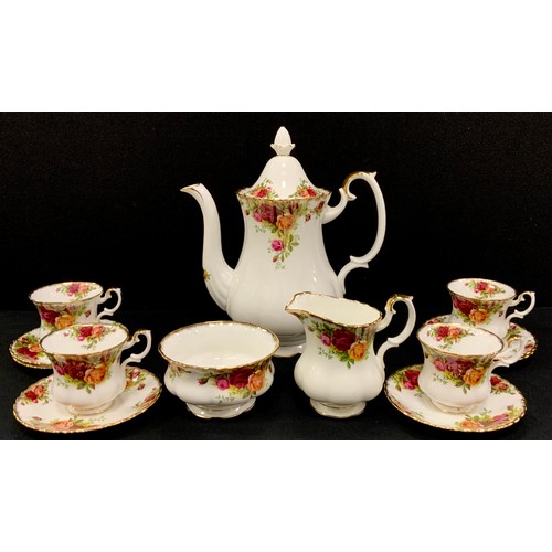 54 - Royal Albert Old Country roses part coffee service comprised of; a coffee pot, milk jug, sugar bowl,... 