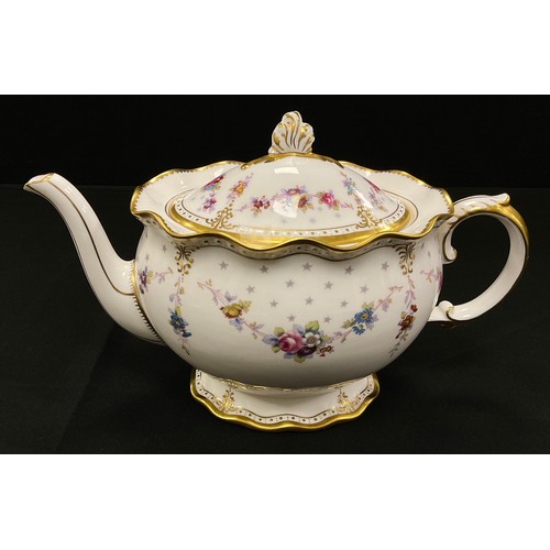 67 - A Royal Crown Derby 'Royal Antionette' tea pot, stamp to base.