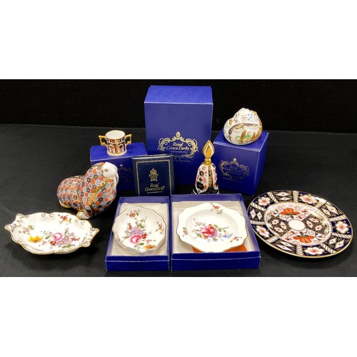 70 - Royal Crown Derby ware including; 1128 pattern bell and miniature loving cup, paperweights including... 