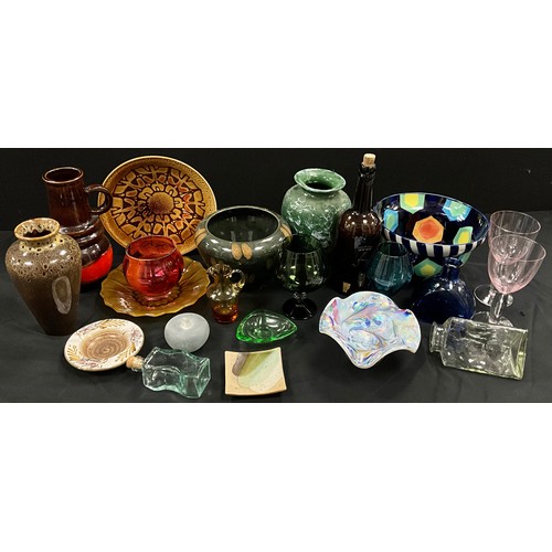 78 - Studio pottery and art glass including; Poole Aegean bowl, 27cm diameter, similar baluster vase, 23c... 