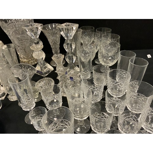 92 - Glassware - wine glasses, pair of candlesticks, Mdina type vase, Paperweight; etc.