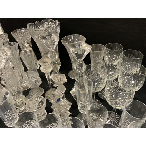 92 - Glassware - wine glasses, pair of candlesticks, Mdina type vase, Paperweight; etc.