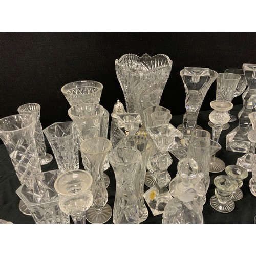 92 - Glassware - wine glasses, pair of candlesticks, Mdina type vase, Paperweight; etc.