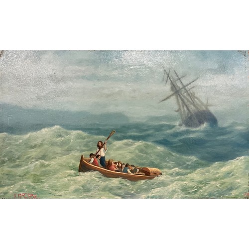 130 - T. McCabe, A Ship in Distress, signed, oil on board, 32.5cm x 53cm;  F. J. Collinson, Clipper Ship, ... 