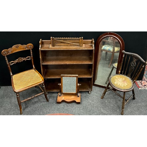 134 - Furniture - a 19th century carved walnut side chair, split-cane weave seat;  mahogany arch-top wall ... 