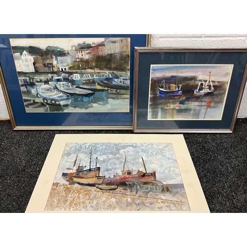 135 - Samuel Dodwell RI, (British 1909-1990), Boats in a Cornish Harbour, signed, watercolour and gouache,... 