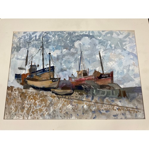 135 - Samuel Dodwell RI, (British 1909-1990), Boats in a Cornish Harbour, signed, watercolour and gouache,... 