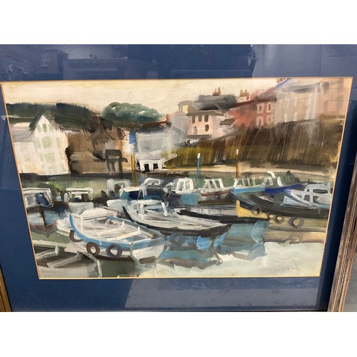 135 - Samuel Dodwell RI, (British 1909-1990), Boats in a Cornish Harbour, signed, watercolour and gouache,... 