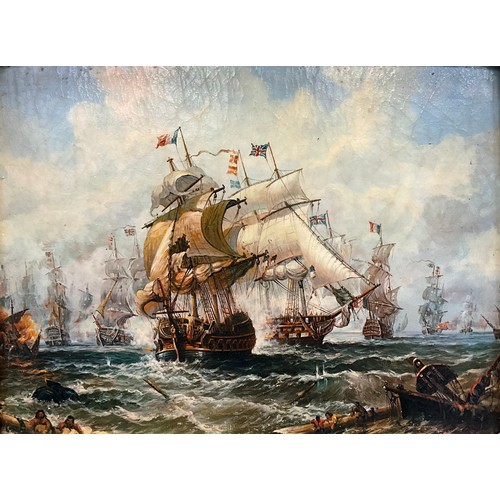 138 - After Charles Ross, The Battle of Trafalgar, signed lower right ‘Jacob’, reproduction oil on board, ... 