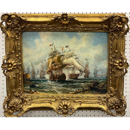 138 - After Charles Ross, The Battle of Trafalgar, signed lower right ‘Jacob’, reproduction oil on board, ... 