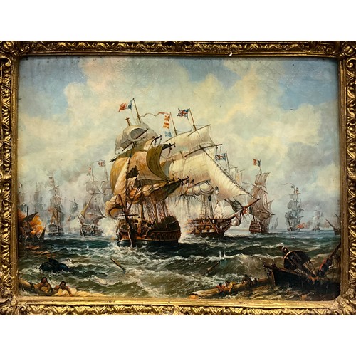 138 - After Charles Ross, The Battle of Trafalgar, signed lower right ‘Jacob’, reproduction oil on board, ... 