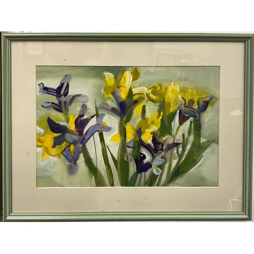 152 - Samuel Dodwell RI, (British 1909-1990), Yellow and Purple Iris, signed, watercolour, 33cm x 49cm;  a... 