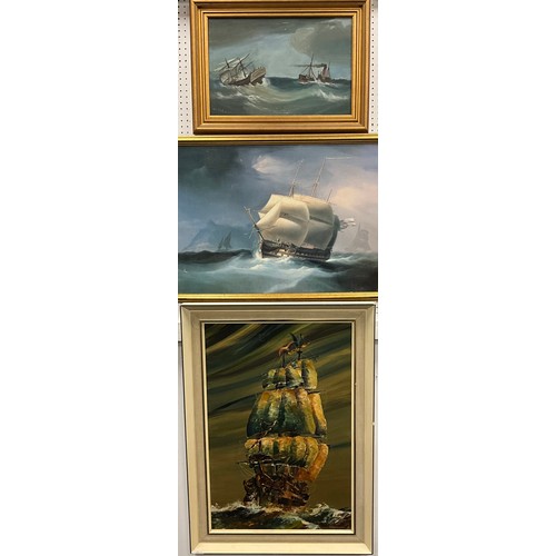 155 - Edward King Redmore, Stormy Seas and Tattered Sail, signed, oil on board, 31cm x 47cm;  another, Tal... 