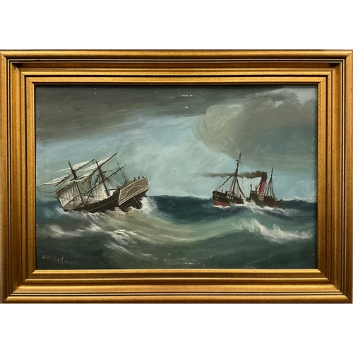 155 - Edward King Redmore, Stormy Seas and Tattered Sail, signed, oil on board, 31cm x 47cm;  another, Tal... 